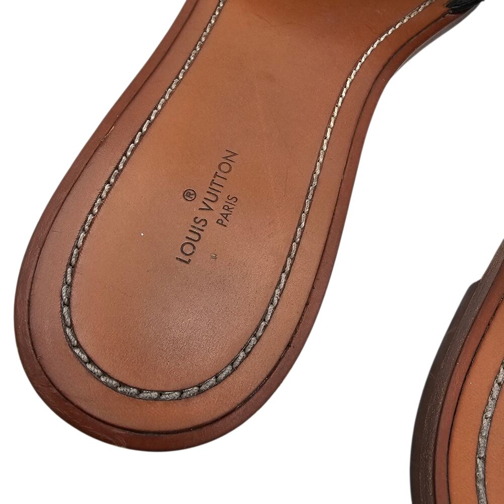 Louis Vuitton Lock It Flat Slide Sandal Black Brown Leather Gold Size 38 US 8 - Picture 8 of 13